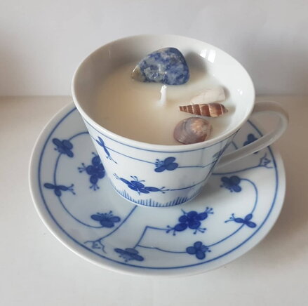 Sójová svíčka modrý šálek s podšálkem - čínský porcelán