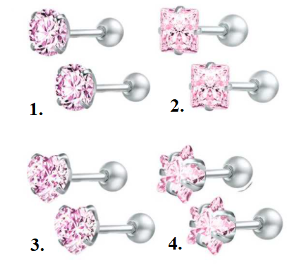 Náušnice nerezová oceľ kôstky 4 tvary - ružové