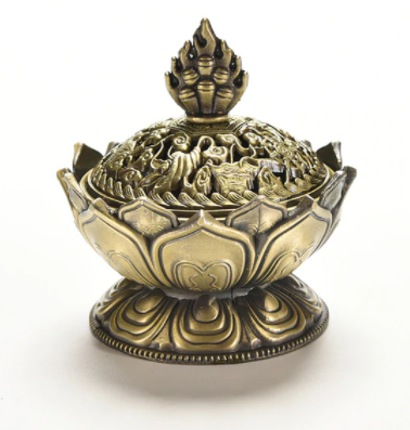 Tibetská lotosová bronzová kadidelnice