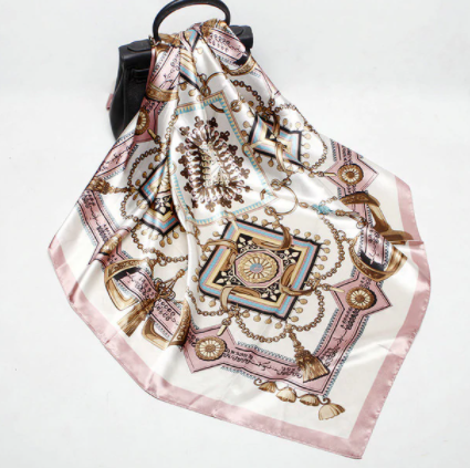  Luxusní jemný čtvercový šátek 90 cm - krémový se vzory