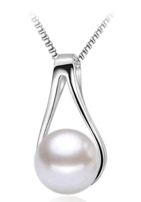 Postříbřený řetízek s přívěskem a perlou